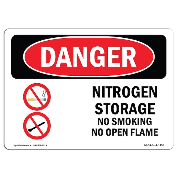 OSHA, Nitrogen Storage No Smoking No Open Flame, 24in X 18in Rigid Plastic, 18" W, 24" L, Landscape